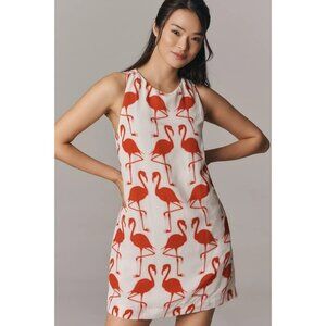 Maeve Sleeveless Linen Blend Printed Shift Mini Dress Flamingo Print L